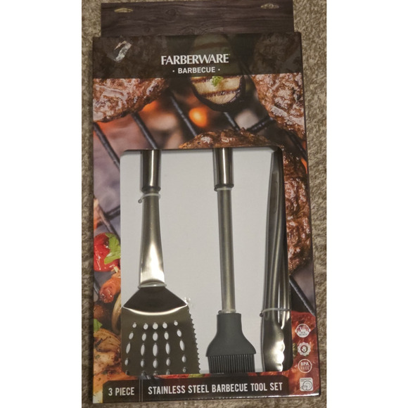 Farberware BBQ Stainless Steel Tool Set, 3 Piece, Stainless Set - Picture 1 of 8
